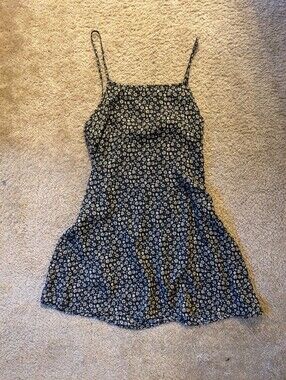 Lightweight Floral Spaghetti Strap Mini Dress - Black w/ White & Yellow Daisies